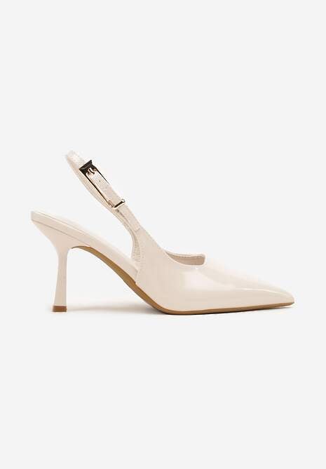 Beżowe Sandały Lakierowane na Szpilce Vices Typu Slingback Tilazea 4