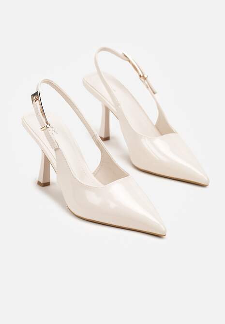 Beżowe Sandały Lakierowane na Szpilce Vices Typu Slingback Tilazea 5