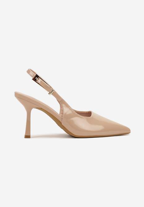 Ciemnobeżowe Sandały Lakierowane na Szpilce Vices Typu Slingback Tilazea 4