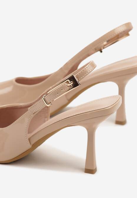 Ciemnobeżowe Sandały Lakierowane na Szpilce Vices Typu Slingback Tilazea 6
