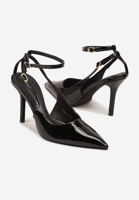 Czarne Sandały Lakierowane Vices na Szpilce Typu Slingback Dolenita 5