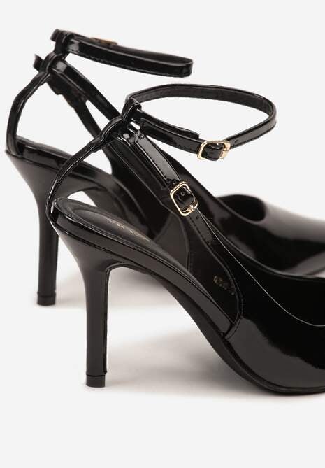 Czarne Sandały Lakierowane Vices na Szpilce Typu Slingback Dolenita 6