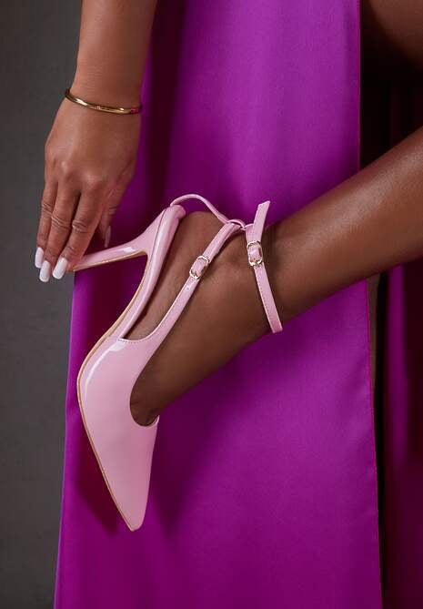 Różowe Sandały Lakierowane Vices na Szpilce Typu Slingback Dolenita