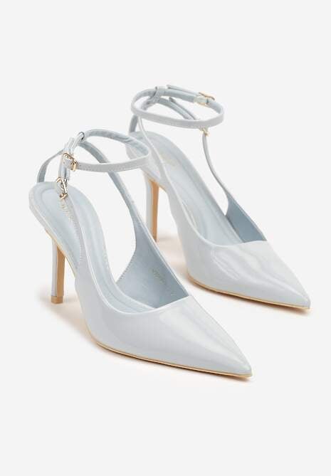 Niebieskie Sandały Lakierowane Vices na Szpilce Typu Slingback Dolenita 5