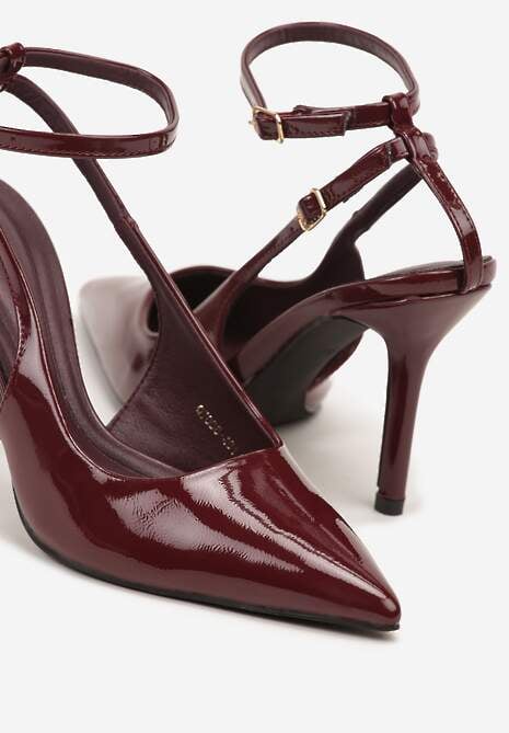 Bordowe Sandały Lakierowane Vices na Szpilce Typu Slingback Dolenita 6