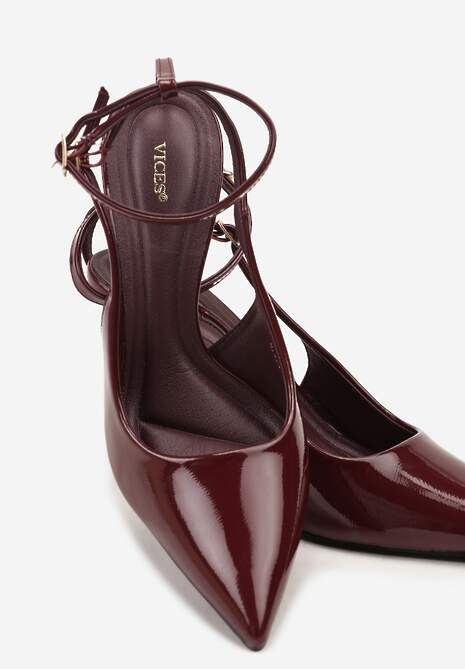 Bordowe Sandały Lakierowane Vices na Szpilce Typu Slingback Dolenita 7