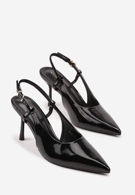 Czarne Sandały Lakierowane Vices na Szpilce Slingback Raleira 5