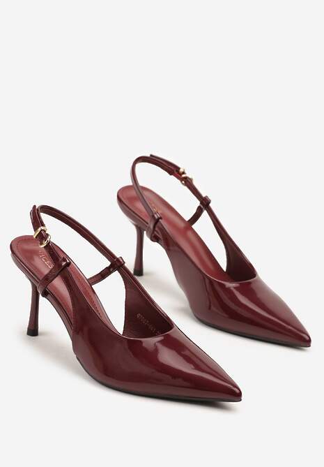 Bordowe Sandały Lakierowane Vices na Szpilce Slingback Raleira 5