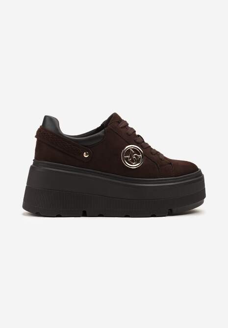 Brązowe Sneakersy Vices na Platformie Ozdobione Metaliczną Aplikacją Tatellia 4