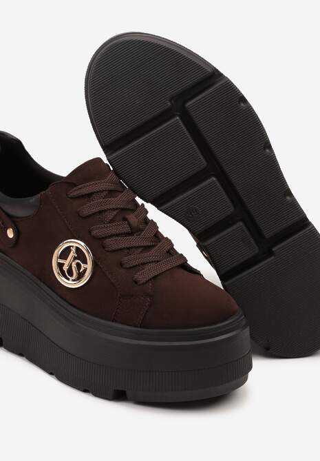 Brązowe Sneakersy Vices na Platformie Ozdobione Metaliczną Aplikacją Tatellia 6