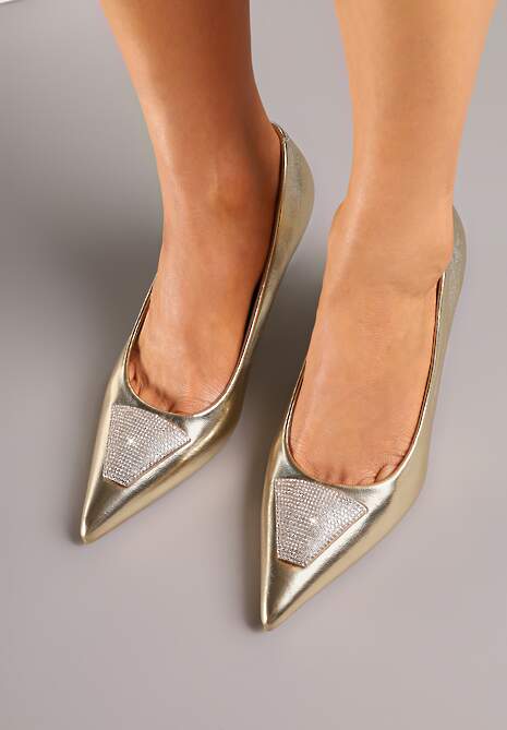 Złote Szpilki Vices Zdobione Aplikacją z Cyrkoniami Niravine 4