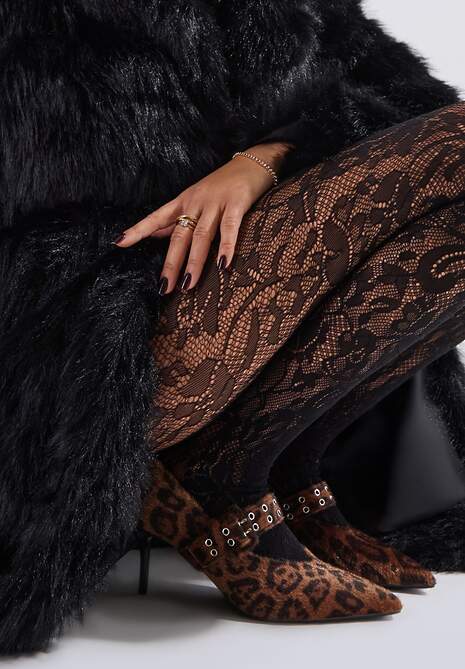 Brązowe Panterkowe Czółenka Vices na Szpilce z Wkładką ze Skóry Naturalnej z Klamrą Nalisette