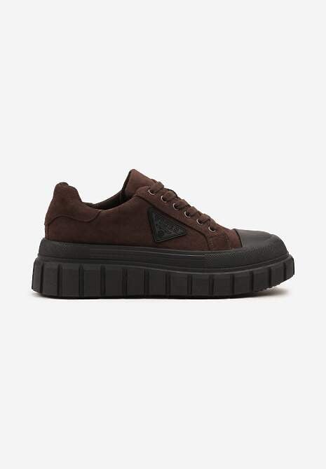 Brązowe Sneakersy Vices na Platformie z Ozdobą i Napisem Leawen 4