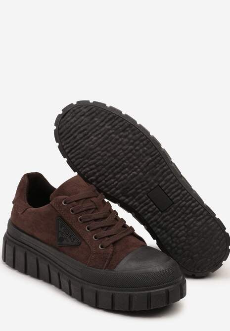 Brązowe Sneakersy Vices na Platformie z Ozdobą i Napisem Leawen 7