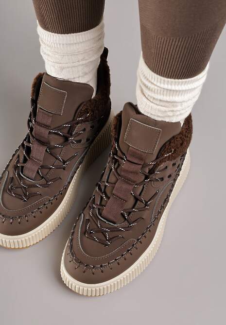 Brązowe Śniegowce Traperki Vices na Platformie z Tłoczeniem Ozdobione Przeszyciami Lerriva 4