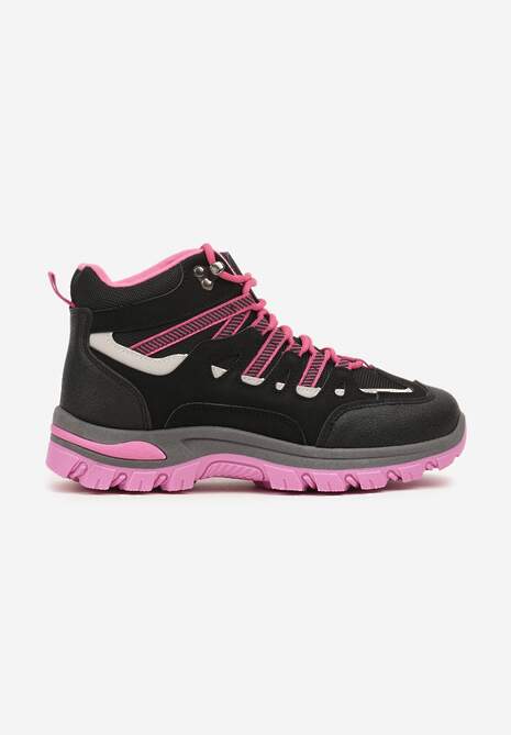 Czarno-Fuksjowe Buty Trekkingowe Traperki Vices ze Sznurowaną Cholewką Afellie 4