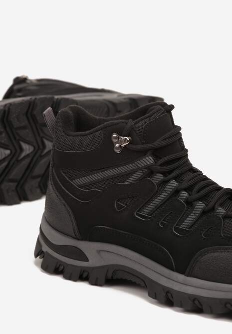 Czarne Buty Trekkingowe Traperki Vices ze Sznurowaną Cholewką Afellie 6