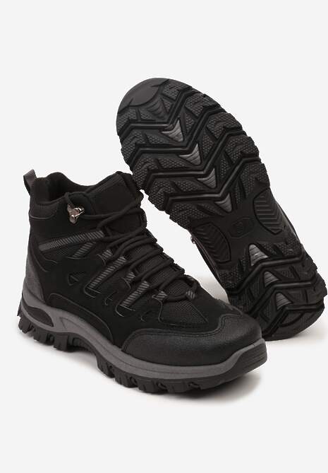 Czarne Buty Trekkingowe Traperki Vices ze Sznurowaną Cholewką Afellie 7