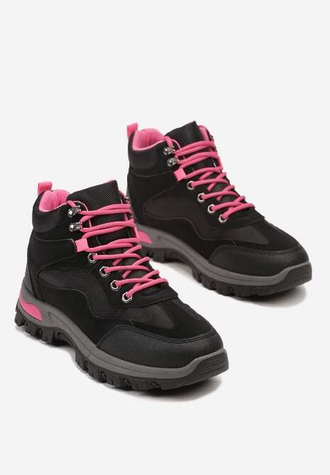 Czarno-Fuksjowe Buty Trekkingowe Trapery Vices Ozdobione Geometrycznym Motywem Anarisse 5