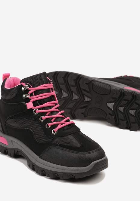 Czarno-Fuksjowe Buty Trekkingowe Trapery Vices Ozdobione Geometrycznym Motywem Anarisse 6
