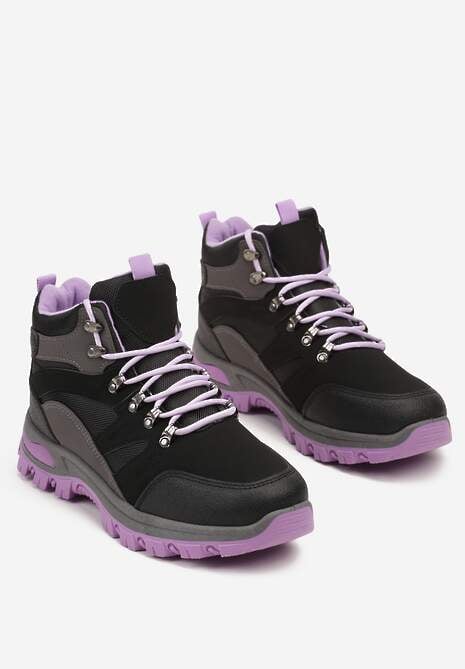 Czarno-Fioletowe Buty Trekkingowe Trapery Vices z Geometrycznym Wzorem Norrive 5