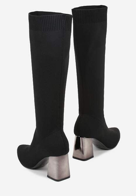 Czarne Eleganckie Kozaki VICES na Metalicznym Obcasie ze Skarpetkową Cholewką Nalaina 6