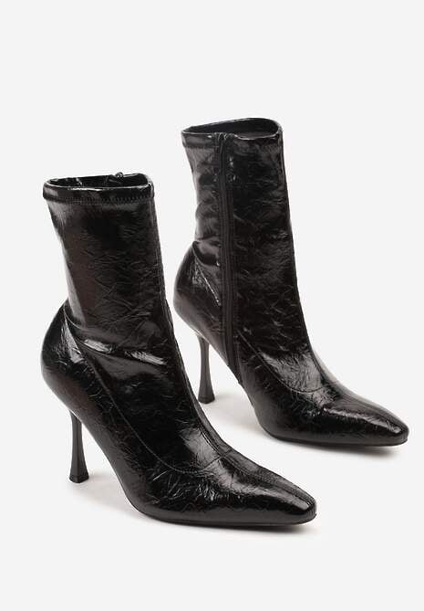 Czarne Tłoczone Botki do Kostki Vices na Szpilce w Eleganckim Stylu Tadvire 5