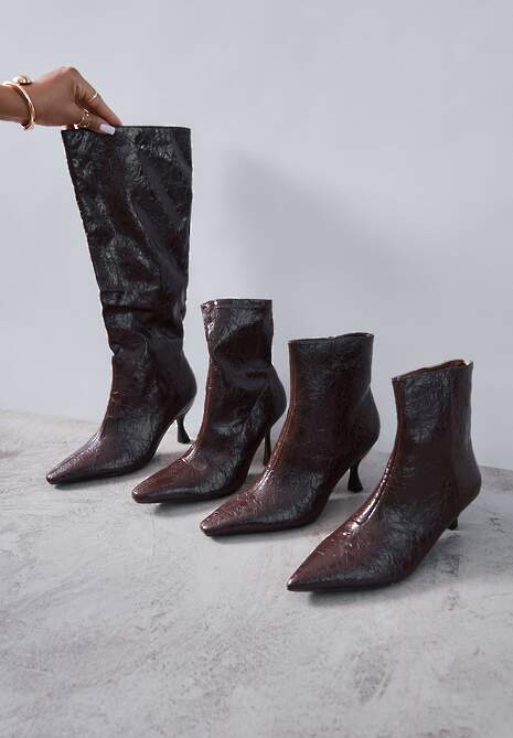 Brązowe Kozaki Vices na Szpilce w Stylu Slouchy z Efektem Cracked Todvire 4