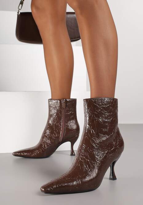 Brązowe Eleganckie Botki Vices na Kaczuszce Zdobione Tłoczeniem Brottalie 4