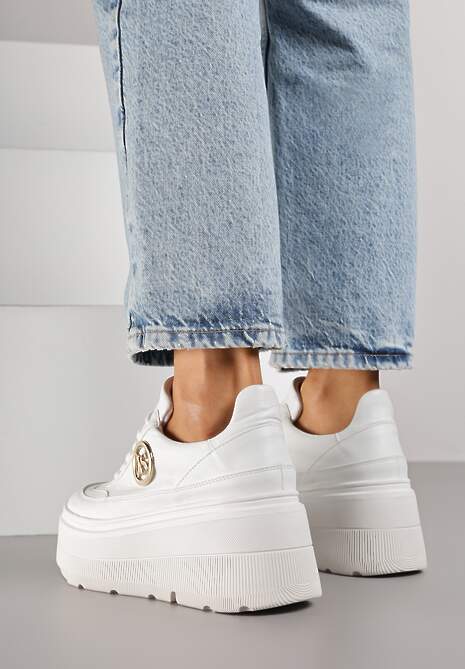 Białe Chunky Sneakersy Vices na Platformie z Okrągłym Detalem Sedvira 5
