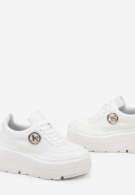 Białe Chunky Sneakersy Vices na Platformie z Okrągłym Detalem Sedvira 6