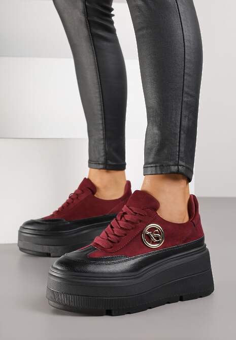 Czarno-Bordowe Chunky Sneakersy Vices na Platformie z Okrągłym Detalem Sedvira