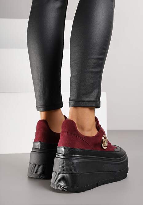 Bordowe Chunky Sneakersy Vices na Platformie z Okrągłym Detalem Sedvira 4