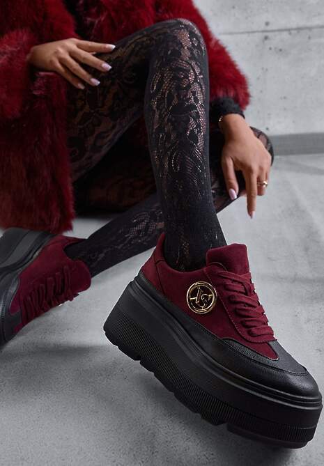 Bordowe Chunky Sneakersy Vices na Platformie z Okrągłym Detalem Sedvira