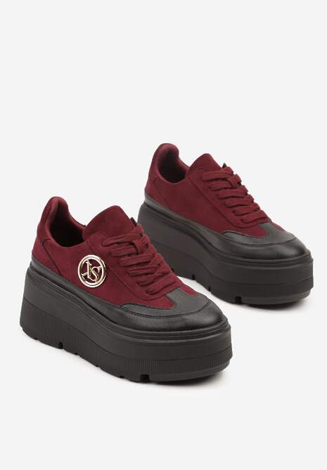 Bordowe Chunky Sneakersy Vices na Platformie z Okrągłym Detalem Sedvira 5