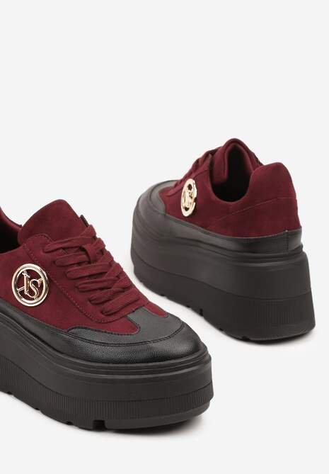 Bordowe Chunky Sneakersy Vices na Platformie z Okrągłym Detalem Sedvira 6