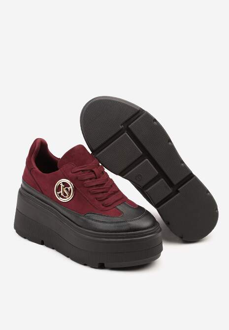 Bordowe Chunky Sneakersy Vices na Platformie z Okrągłym Detalem Sedvira 7