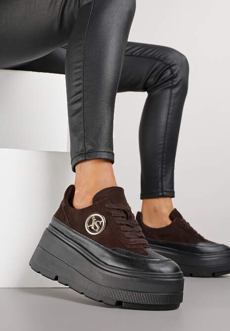Czarno-Brązowe Chunky Sneakersy Vices na Platformie z Okrągłym Detalem Sedvira