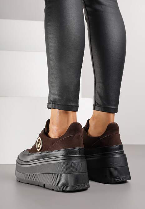 Brązowe Chunky Sneakersy Vices na Platformie z Okrągłym Detalem Sedvira 4