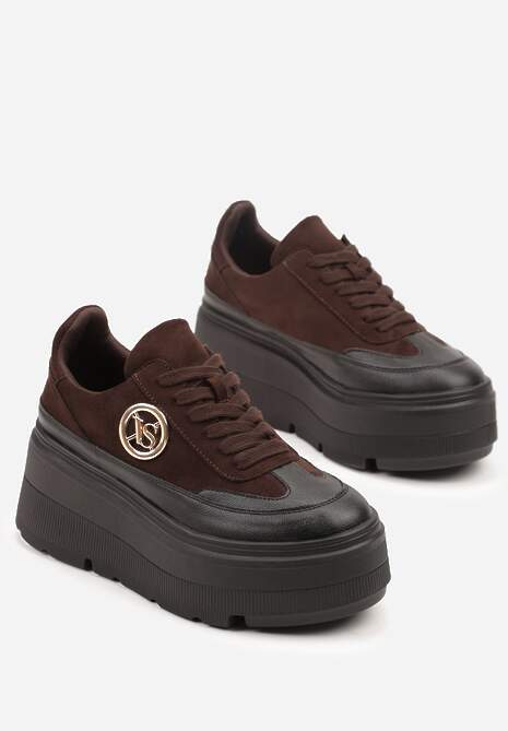 Brązowe Chunky Sneakersy Vices na Platformie z Okrągłym Detalem Sedvira 5