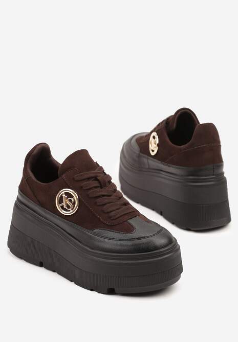 Brązowe Chunky Sneakersy Vices na Platformie z Okrągłym Detalem Sedvira 6