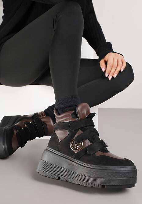 Czarno-Brązowe Botki Sneakersy Vices na Platformie w Stylu Y2K Gelira