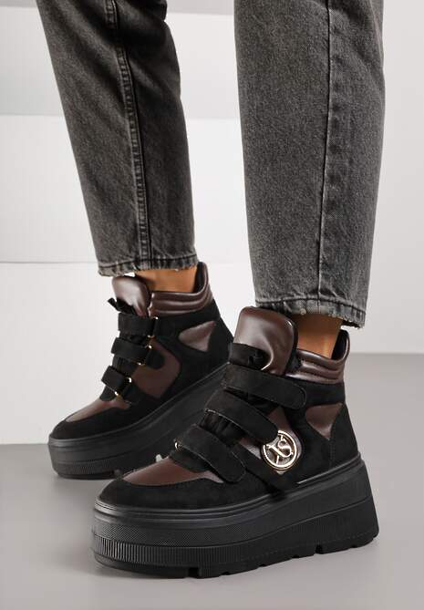 Czarno-Brązowe Botki Sneakersy Vices na Platformie w Stylu Y2K Gelira