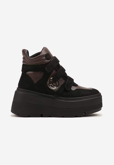 Czarno-Brązowe Botki Sneakersy Vices na Platformie w Stylu Y2K Gelira