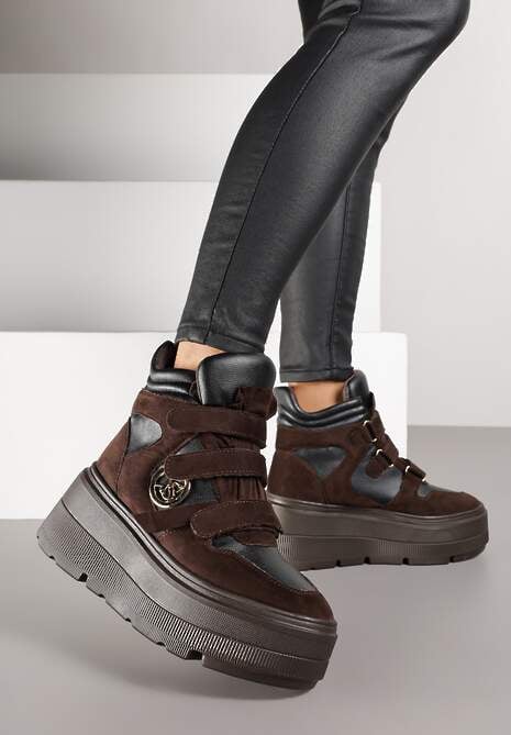 Brązowe Botki Sneakersy Vices na Platformie w Stylu Y2K Gelira