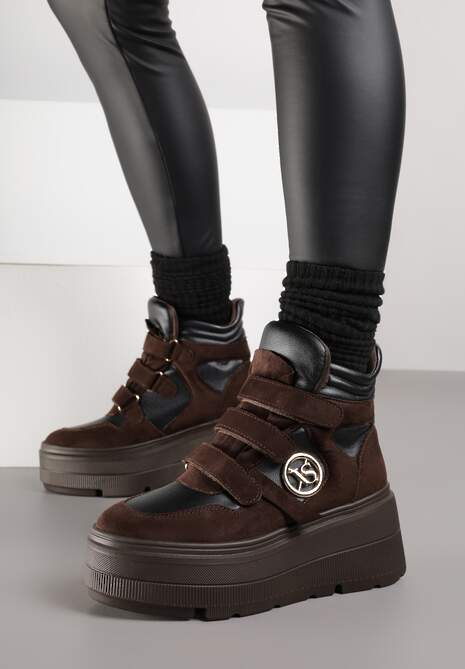 Brązowe Botki Sneakersy Vices na Platformie w Stylu Y2K Gelira 4