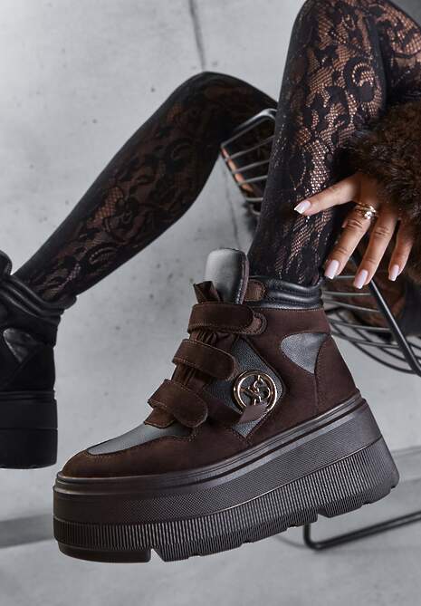 Brązowe Botki Sneakersy Vices na Platformie w Stylu Y2K Gelira