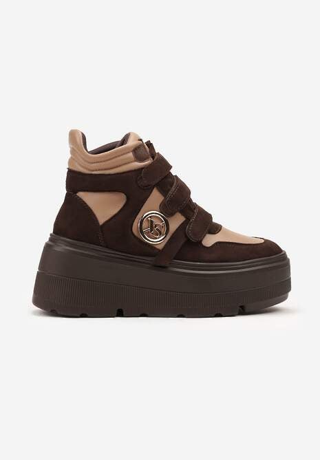 Beżowo-Brązowe Botki Sneakersy Vices na Platformie w Stylu Y2K Gelira