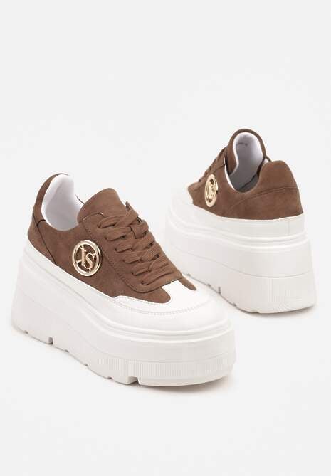 Brązowo-Białe Chunky Sneakersy Vices na Platformie z Okrągłym Detalem Sedvira 6