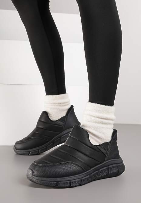 Czarne Sneakersy na Platformie z Tłoczeniem i Pikowaną Cholewką Vermina